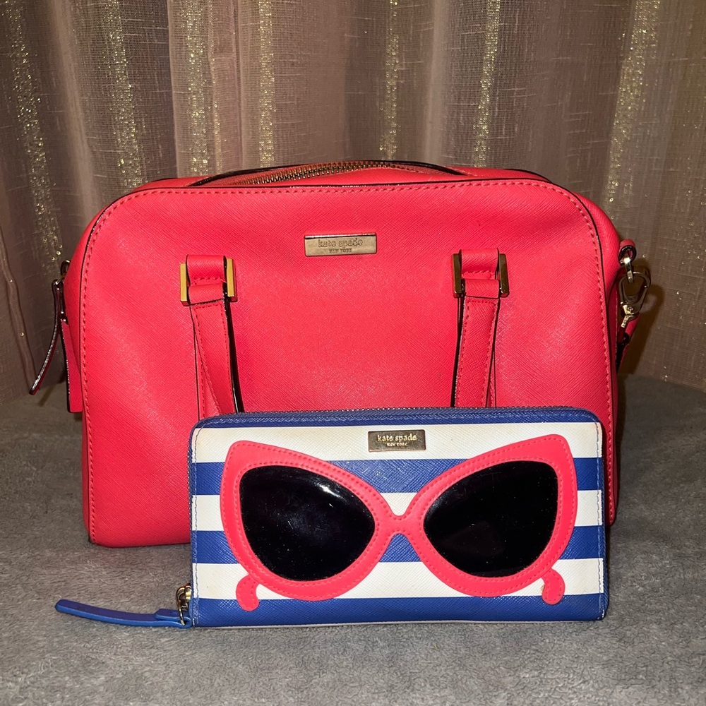 Kate Spade coral purse and sunglasses wallet
